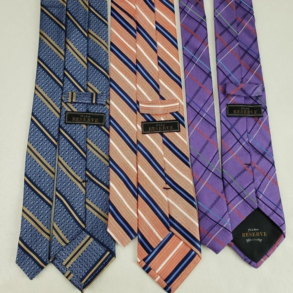 Jos A Bank Reserve 100% Silk Necktie *LOT OF 3* Blue Orange Purple 3 x 59 Tie